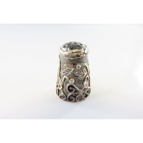 Vintage Sterling Silver Thimble Taxco Mexico JGH Fancy Design Size 8 - Picture 4 of 7